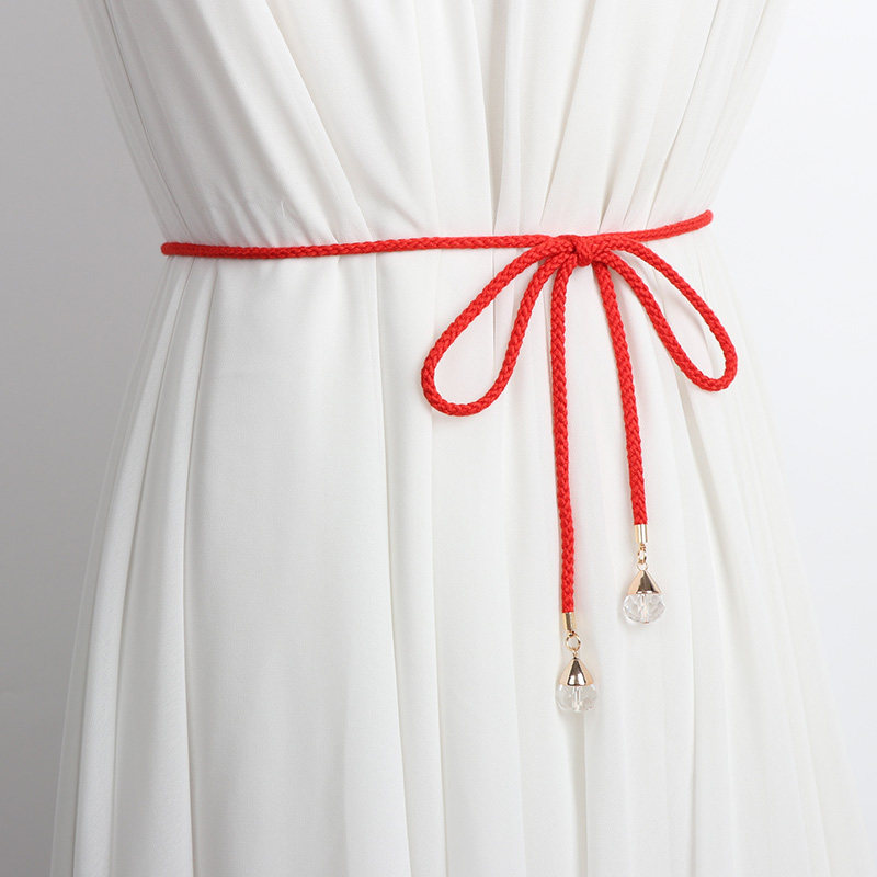 装饰腰带女棉线编织配连衣裙子毛衣甜美水晶蝴蝶结棉绳腰绳小皮带 - 图2