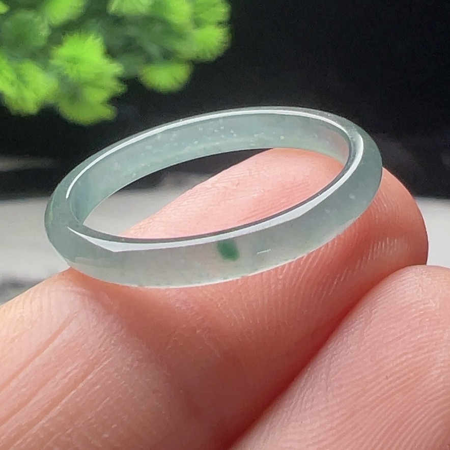 16号正品天然翡翠玉指环首饰A货玉石一抹绿细边戒指素圈介指男女 - 图0