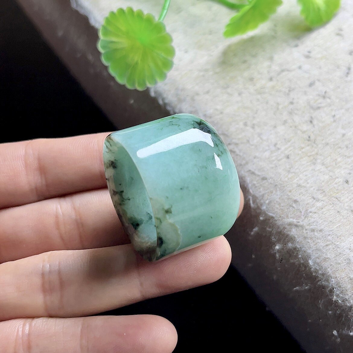 24mm floating flower jade ring for men, jade ring