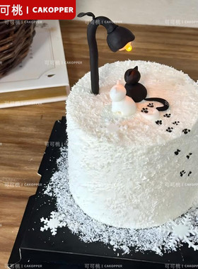 网红路灯猫咪情侣摆件搭配love爱心蜡烛七夕生日周年蛋糕装饰摆件