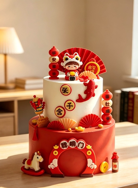 中式周岁礼摆件推推乐插牌儿童宝宝百天宴甜品台生日蛋糕装饰插件