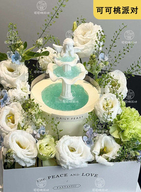 2026七夕节丘比特小天使许愿池蛋糕装饰摆件唯美珍珠链格桑花模具