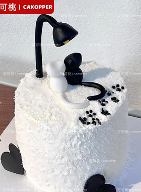 软胶黑白小猫路灯摆件520周年纪念情侣告白生日蛋糕装饰甜品摆件