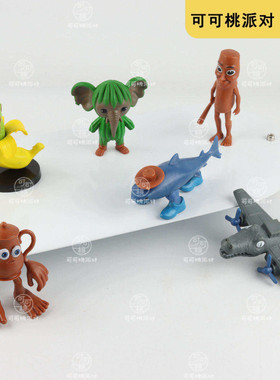 国外山海经手办全系列套装插件木棍人鲨鱼公仔玩具模型蛋糕小摆件