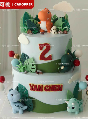 侏罗纪恐龙乐园软胶摆件远古立体三角龙男孩周岁烘焙蛋糕装饰插件
