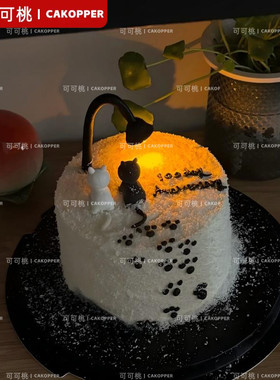 路灯下猫咪情侣七夕520通用告白蛋糕装饰爱心蜡烛烘焙装饰小摆件