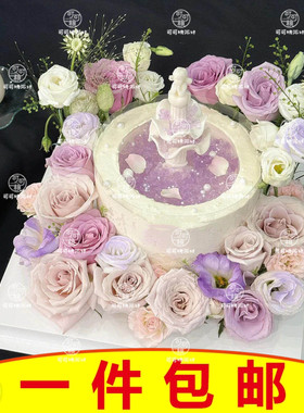 许愿池小天使生日蛋糕装饰摆件复古水柱喷泉硅胶模具翻糖巧克力模