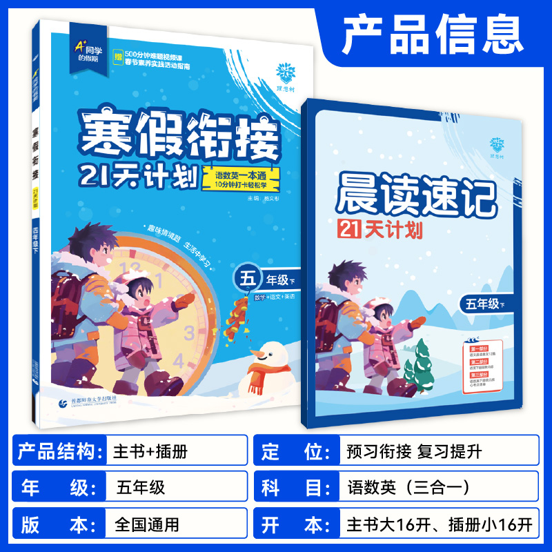 当当网 2025版理想树小学寒假衔接21天计划 一二三四五六年级语数英一本通人教假期归类复习同步预习练习册必刷题图书寒假作业