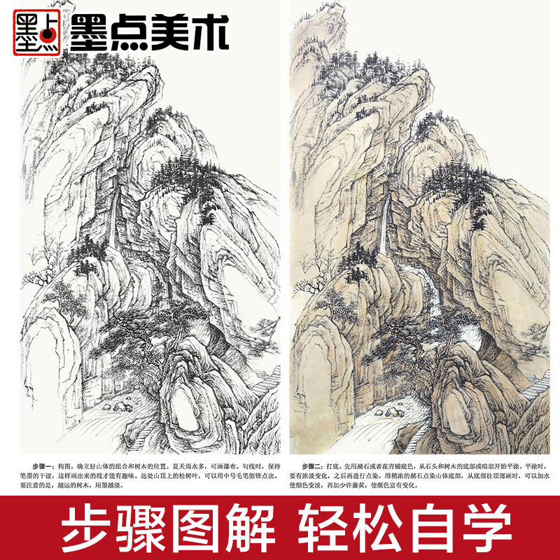 墨点美术 工笔技法解析与原大画稿 四季山水条屏 国画技法国画基础入门教材 - 图2