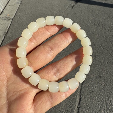 新疆且末金山料和田玉白玉手串细糯无暇男女手链传家级卡9直切珠