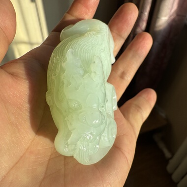 俄翠老料和田玉翠青鱼化龙把件细腻无暇通身翠把玩精品特色料秒杀