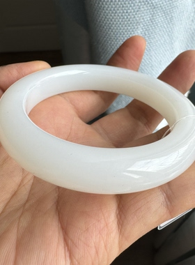 53.5圈毕业级和田玉羊脂白玉手镯天泰矿厚装泥鳅背白润无暇收藏镯