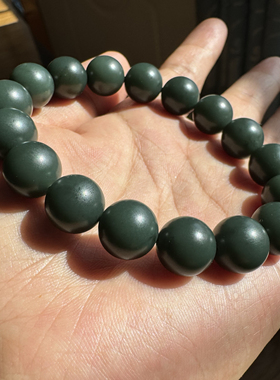 新疆和田玉蓝调青玉手链12mm圆珠高细无暇油糯男女手串天然玉石