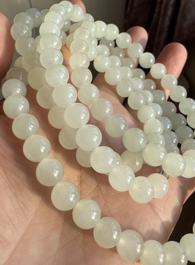 青海料荔枝肉和田玉白玉108项链毛衣链无暇8mm珠圆玉润女士礼物