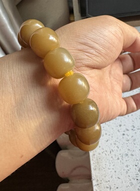 新疆和田玉糖玉手链且末金山糖卡15老型珠手串油糯浓密糖男女手链