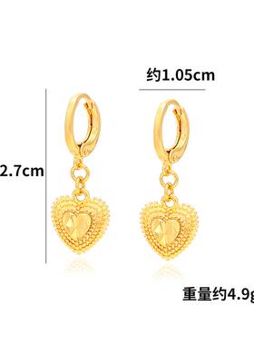 【车花爱心金耳环】金店同款仿真黄金耳环女耳坠结婚送妈妈礼物