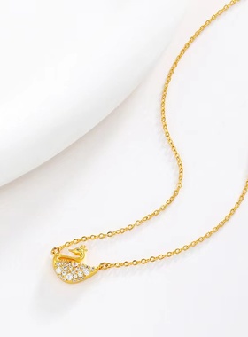 【金店同款】2024新品项链黄金色项链锁骨链镶嵌锆石天鹅吊坠