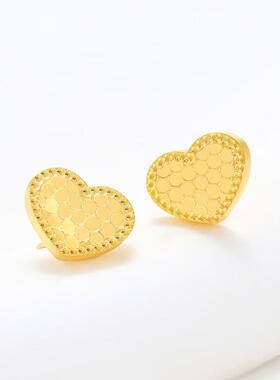 【爱心耳钉】仿真黄金耳钉女5D新工艺镜面蜂窝龙鳞新设计爱心耳饰
