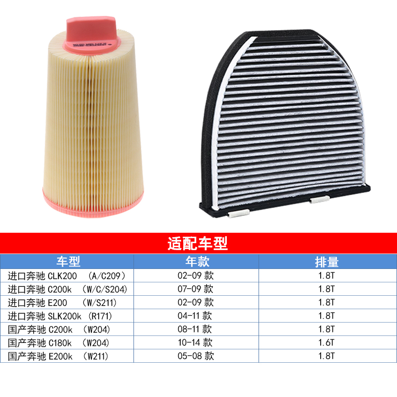 适配老款奔驰CLK200 C180k C200k E200 SLK200空气滤芯空调格清器 - 图1