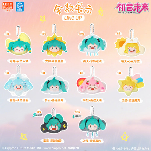 灵动创想初音未来盲盒天气心情大头挂件毛绒背包公仔娃娃可爱周边 - 图0