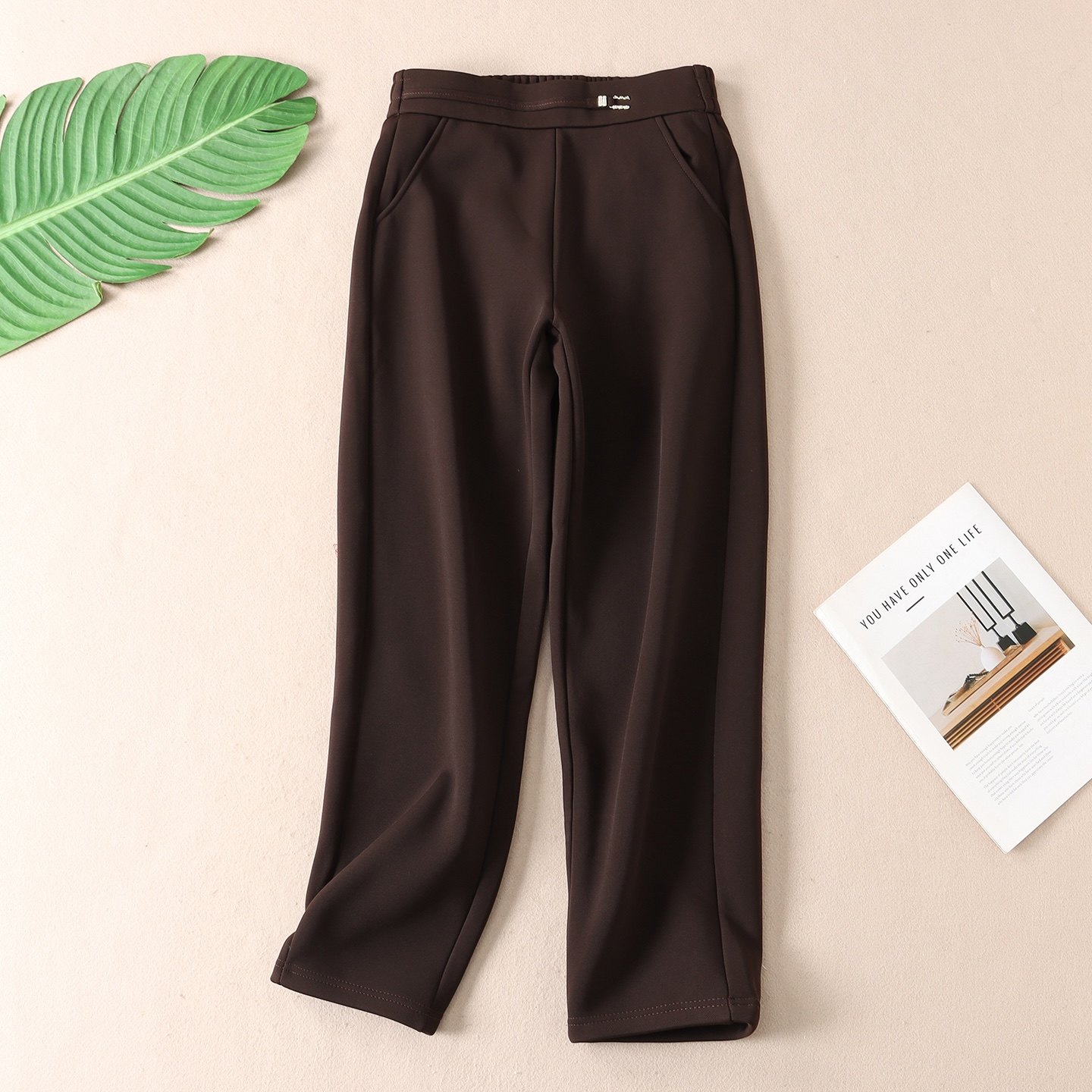 加绒小直筒哈伦裤女冬季保暖显瘦不起球高腰显瘦休闲西装长裤W498,淘宝优惠券,粉丝福利购,淘宝优惠卷