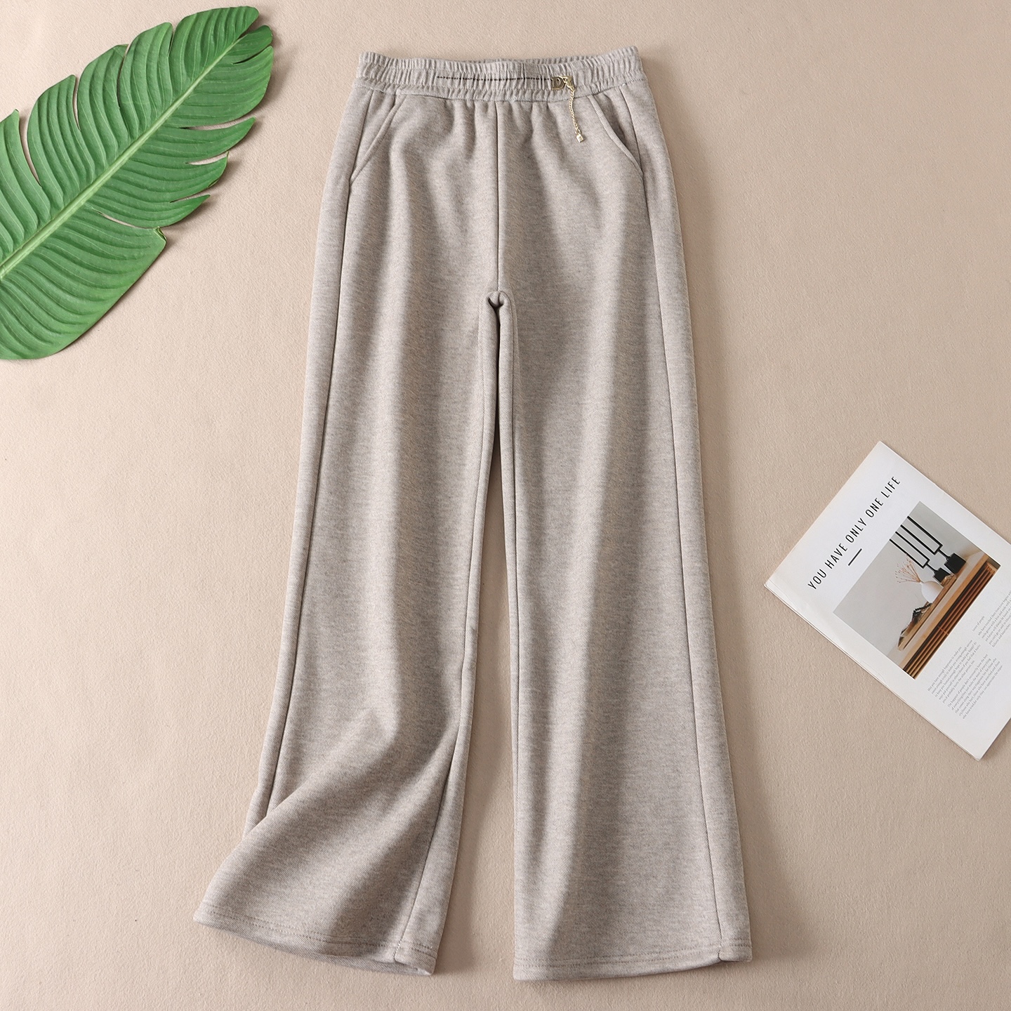 500克~显瘦不臃肿仿羊绒加厚微喇裤女冬流苏高腰百搭长裤子 W3102 - 图0