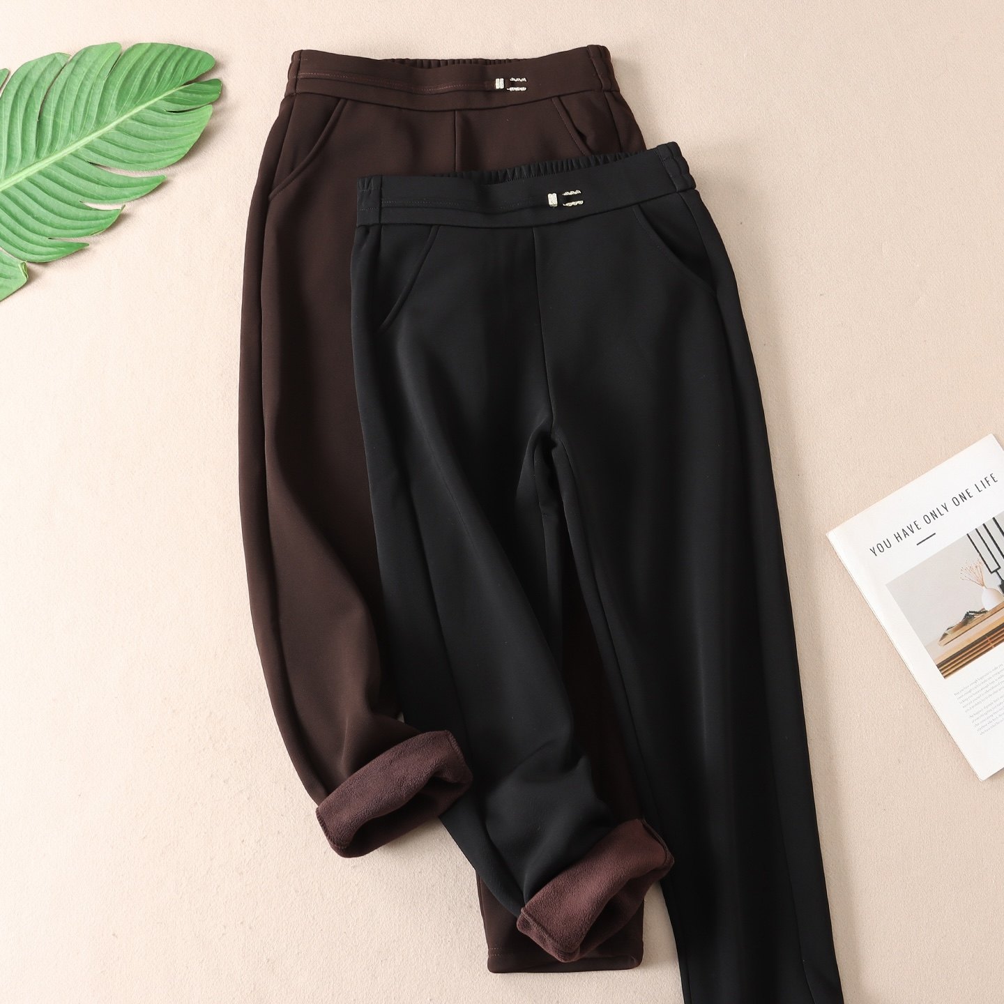 加绒小直筒哈伦裤女冬季保暖显瘦不起球高腰显瘦休闲西装长裤W498,淘宝优惠券,粉丝福利购,淘宝优惠卷