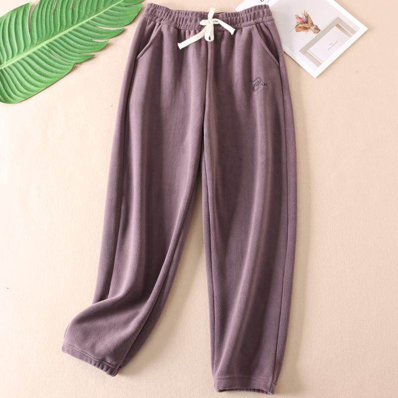 可外穿保暖裤女显瘦高腰双面摇粒绒加厚刺绣休闲居家睡裤冬 W326,淘宝优惠券,粉丝福利购,淘宝优惠卷