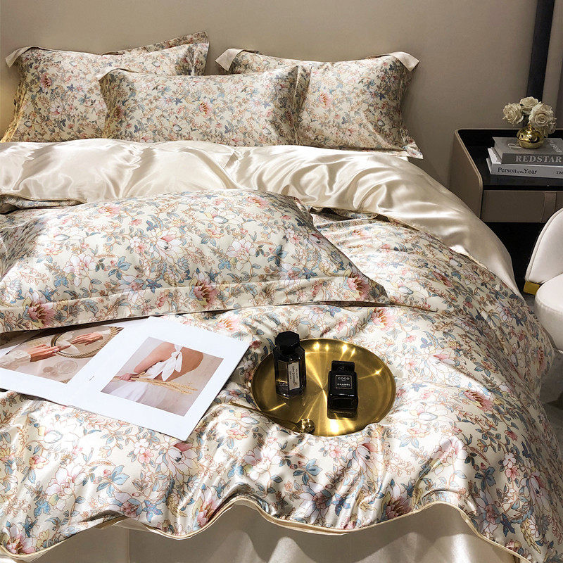 高端出口数码印花桑蚕丝真丝四件套冰感丝绸被套夏天丝滑床单床品,淘宝优惠券,粉丝福利购,淘宝优惠卷