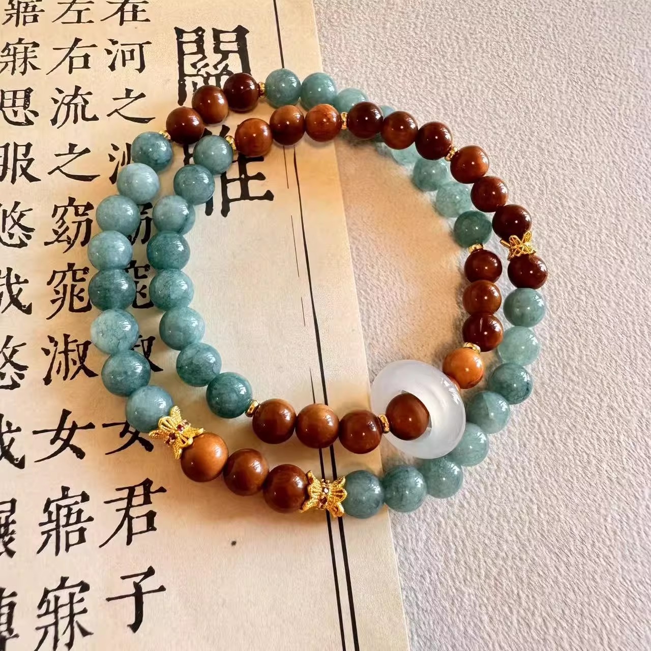 定风波 | 人生无难事~天然库克菩提蓝水翡翠国风双圈新中式手链女 - 图2