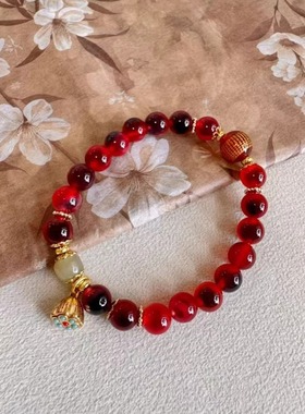 敦煌国风好运莲莲糖心玛瑙文创博物馆手串女手链莲花提溜心径