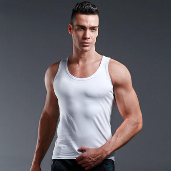 Customized men's Fitness tight purple round neck vest pure cotton sweat vest solid color underwear slim base