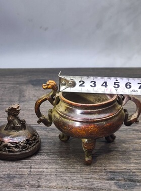 仿古铜器双龙狮盖香炉 家居装饰摆件 古玩收藏礼品 工艺品批发