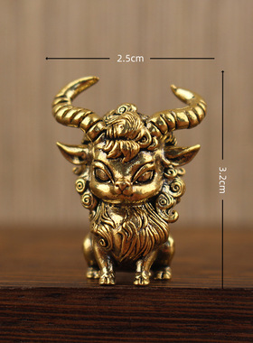 黄铜麒麟摆件一对 家居办公室桌面装饰品 精工复古金属工艺品