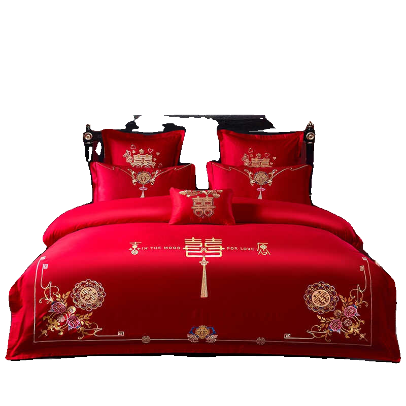 婚庆四件套喜被结婚龙凤床上用品婚嫁大红色新婚床磨毛棉雅鹿家纺,淘宝优惠券,粉丝福利购,淘宝优惠卷