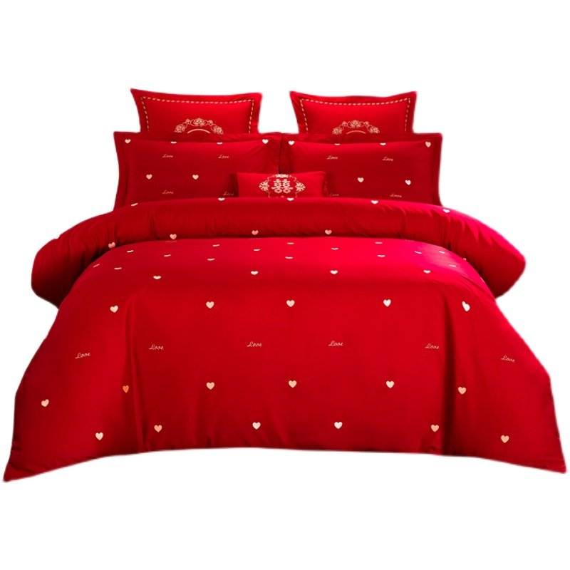 雅鹿家纺新品四件套结婚全棉大红纯棉刺绣婚庆床品新娘婚房陪嫁妆,淘宝优惠券,粉丝福利购,淘宝优惠卷