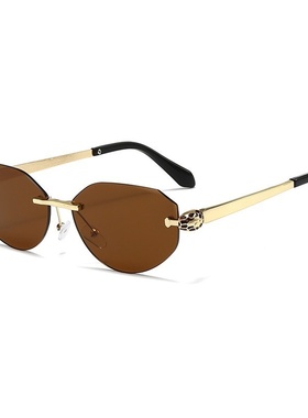 2025新款金属无框太阳镜欧美时尚金蛇菱形跨境墨镜感现货