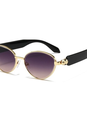 2025新款欧美猫眼椭圆小框太阳镜蛇头金属墨镜时尚感跨境眼镜