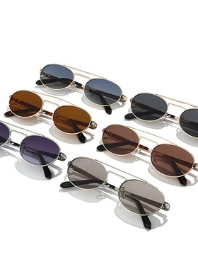 新款双梁金属圆框太阳镜男跨境欧美太阳眼镜潮女轻奢百搭防晒墨镜