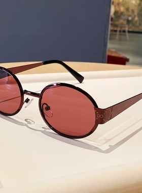 欧美简约猫眼太阳镜感2025跨境新款金属时尚椭圆墨镜防紫外线