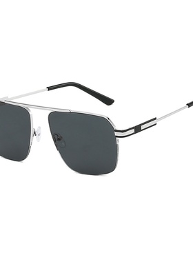 网红同款女感灰粉色太阳镜时尚切边半框太阳镜男潮流大框墨镜