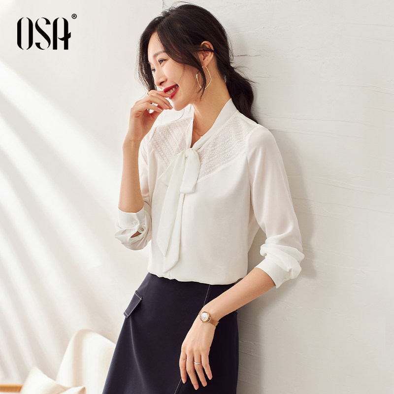 osa欧莎白色雪纺长袖春装新款衬衫 osa卿衣落衬衫