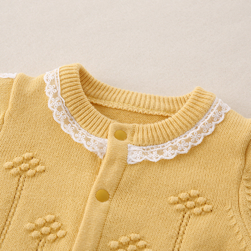 婴儿衣服秋冬连体毛衣女宝宝满月公主服黄色棉线爬服可爱潮流套装,淘宝优惠券,粉丝福利购,淘宝优惠卷