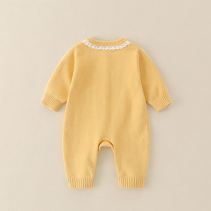 婴儿衣服秋冬连体毛衣女宝宝满月公主服黄色棉线爬服可爱潮流套装,淘宝优惠券,粉丝福利购,淘宝优惠卷