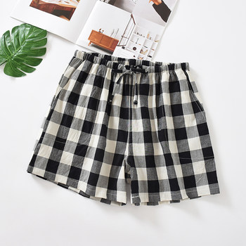 Plaid gauze shorts ຂອງແມ່ຍິງ summer ແບບບາງໆສາມາດໃສ່ໄດ້ນອກ, ງາມແລະຫວານຝ້າຍບ້ານ pajama pants ສາມໄຕມາດ pants ບ້ານ