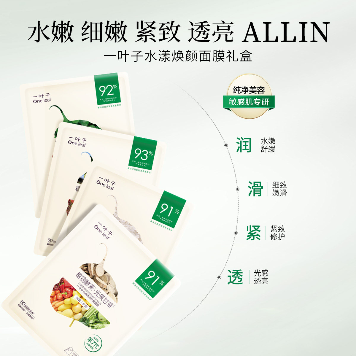 一叶子植物酵素水漾焕颜面膜组合玻尿酸补水面膜保湿润肤旗舰正品