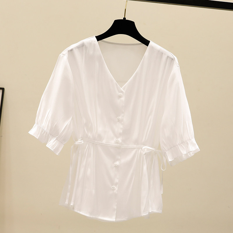 2020年夏季新款短袖设计感雪纺衫 维妮司特女装蕾丝衫/雪纺衫