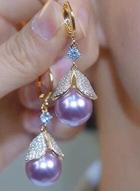 轻奢感紫色珍珠满钻叶子项链小众设计感秋冬新款大气百搭吊坠