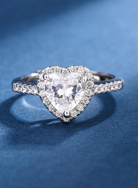 鼎瑞wish跨境欧美新款粉色爱心戒指镀白金精品女戒锆石满钻指环