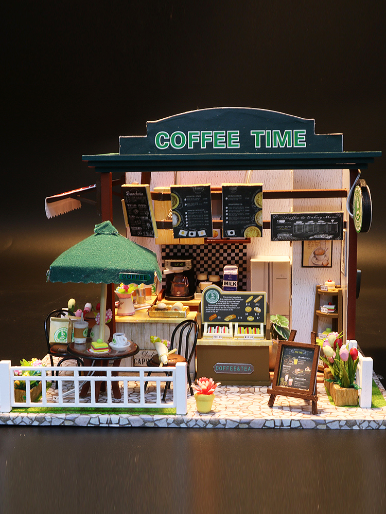 小房子模型diy小屋手工制作咖啡屋创意礼物拼装迷你微缩建筑 - 图1